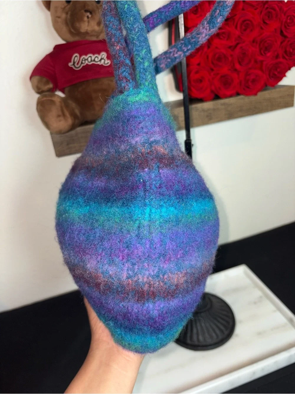 Handcrafted Multicolor Felted Wool Shoulder Bag - Purple & Teal